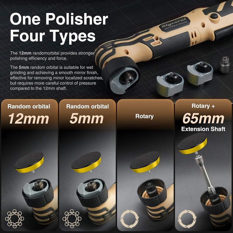 Blycorul Cordless Mini Polisher,1/1.5/2Inch,DA&RO with 11 Variable Speed 2500-6000 RPM,2.3Ah Rechargeable Battery,Car Detailing Micro Polisher - Image 4